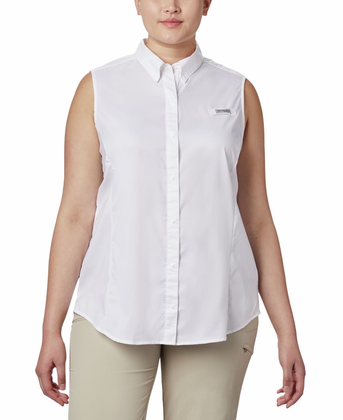 Columbia Plus Size Pfg Tamiami Button-front Sleeveless Top In White