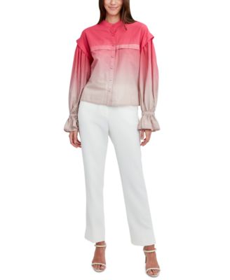 BCBGMAXAZRIA Women's Cotton Ombré Ruffled-Cuff Blouse - Macy's