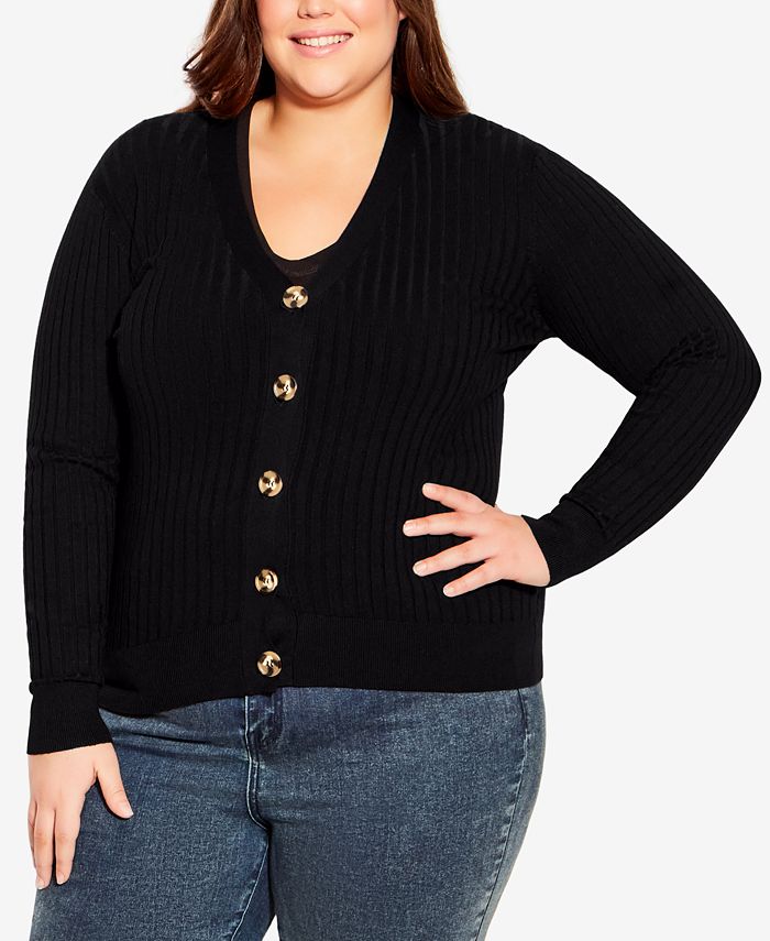 AVENUE Plus Size Ribbed Knit Button Cardigan Sweater - Macy's