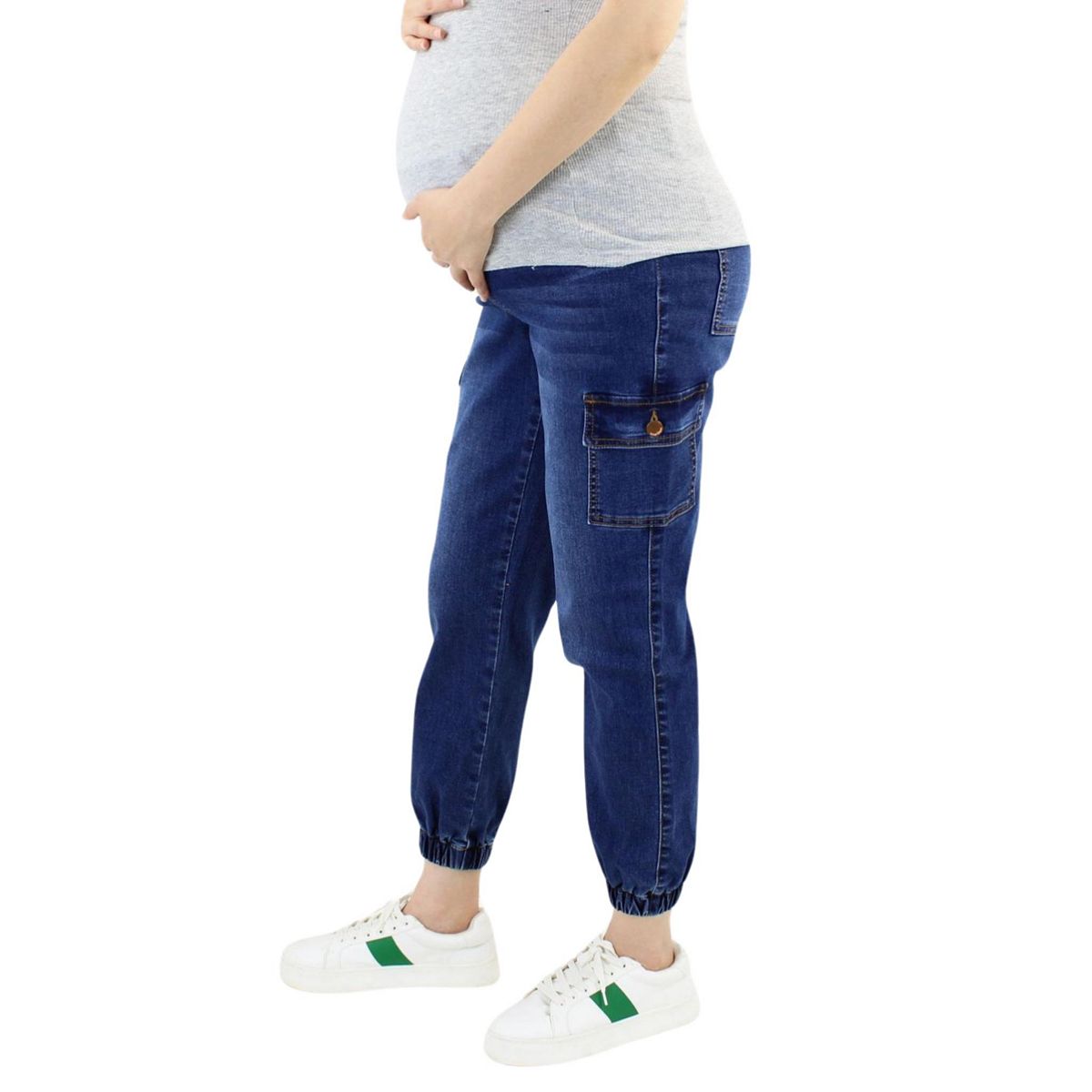 Laurie Felt - Los Angeles Indigo Poppy Maternity Red Hyper Twill 6 Pocket Skinny Cargo view 3 — MAYCSS fashion products