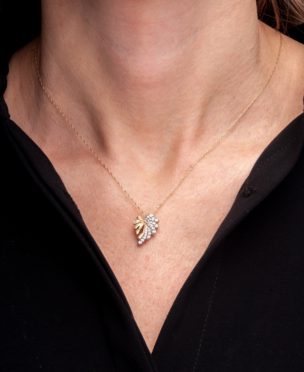 Wrapped Diamond Palm Tree Pendant Necklace (1/5 ct. t.w.) in 10k Gold, 16