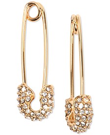 Gold-Tone Pavé Safety Pin Drop Earrings