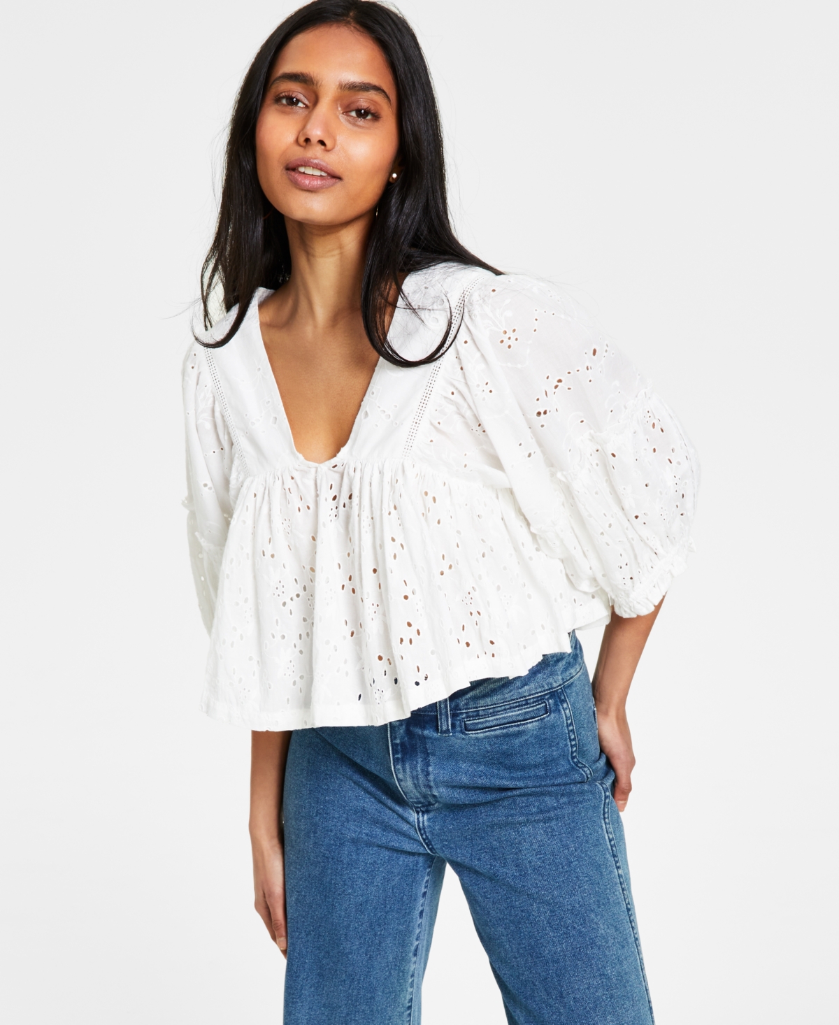 French Connection Women's Abana Biton Broiderie Top In Linen White