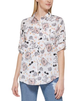 Karl Lagerfeld Paris - Printed Whimsical Long Sleeve Top