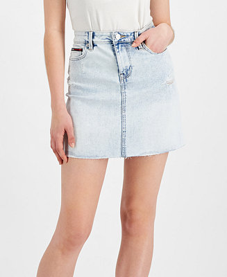 Tommy Jeans Raw Hem Denim Mini Skirt - Macy's