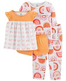 Toddler Girls 4-Piece Rainbow Loose Fit T-shirt, Shorts and Pajama Set