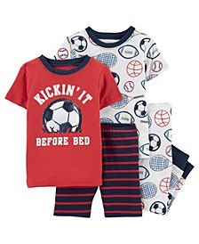 Toddler Boys 4-Piece Snug Fit T-shirt, Shorts and Pajama Set