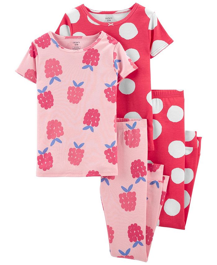 Carter's Big Girls 4Pieece Raspberries Snug Fit Tshirt and Pajama Set