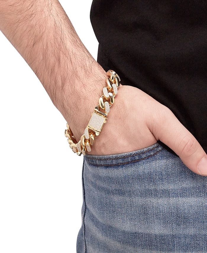 Macy's Men's Cubic Zirconia Curb Link Chain Bracelet in 14k GoldPlated