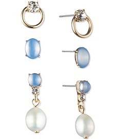 Gold-Tone 3-Pc. Set Crystal & Freshwater Pearl Earrings