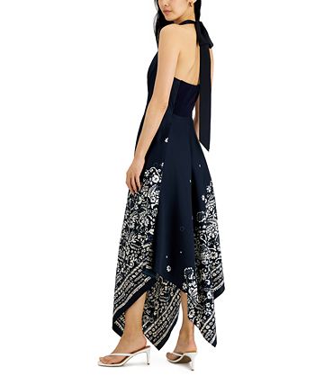 Donna Karan Women s Printed Handkerchief Hem Halter Dress Macy s
