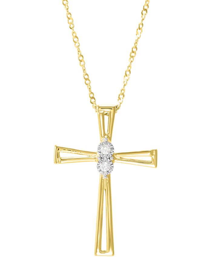 Macy's Diamond Accent Double Bar Cross Pendant in Sterling Silver or ...