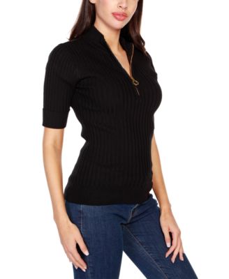 Black Label Ribbed Zip Mock Neck Top