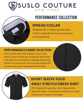 Men's Slim Fit Performance Short Sleeves Solid Button Down Shirt