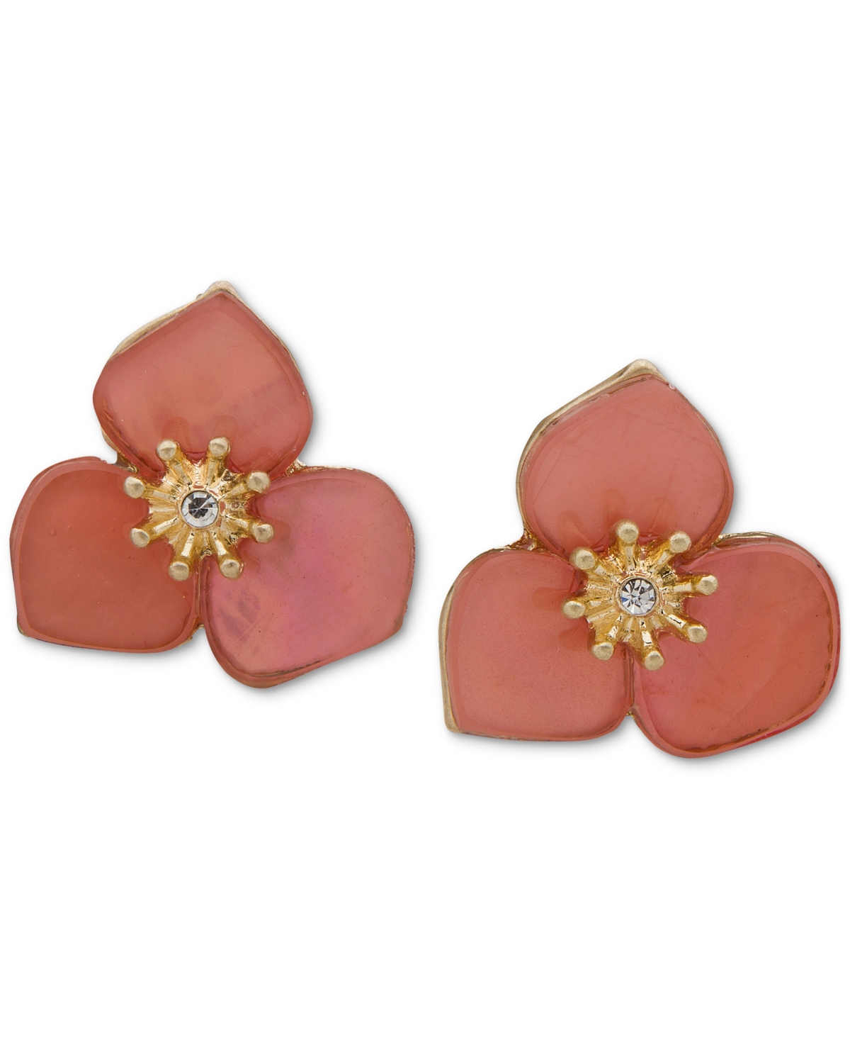 Gold-Tone Pave Color Flower Button Earrings - Pink