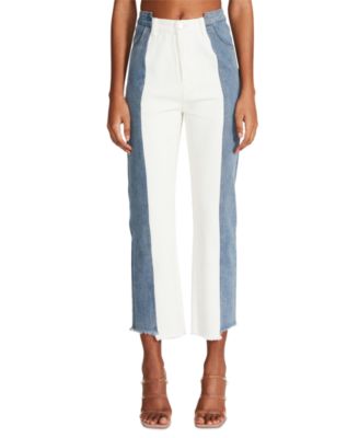 BB Dakota by Steve Madden - Women's Colorblocked Frayed-Hem Straight-Leg Denim Jeans