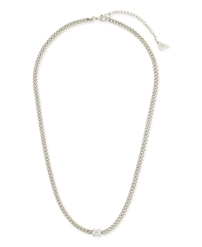 Sterling Forever Curb Chain Necklace with Stationed Cubic Zirconia Macy's