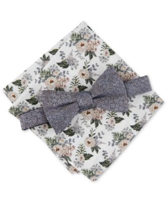 Bar III - Men's Levetin Pre-Tied Floral Bow Tie & Solid Pocket Square Set
