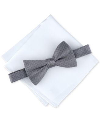 Alfani - Men's Pre-Tied Geo Bow Tie & Solid Pocket Square Set