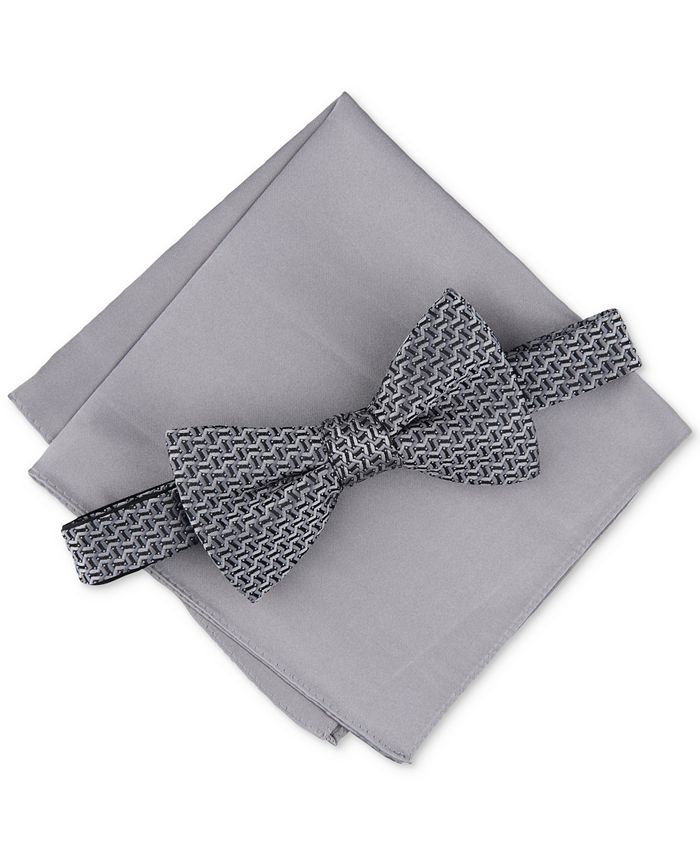 Alfani Men's PreTied Geo Bow Tie & Solid Pocket Square Set, Created