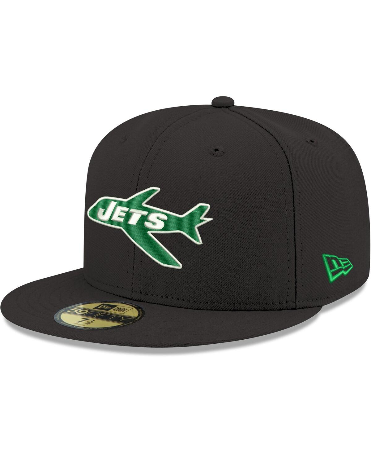 New Era Black New York Jets Omaha Throwback 59fifty Fitted Hat In Black
