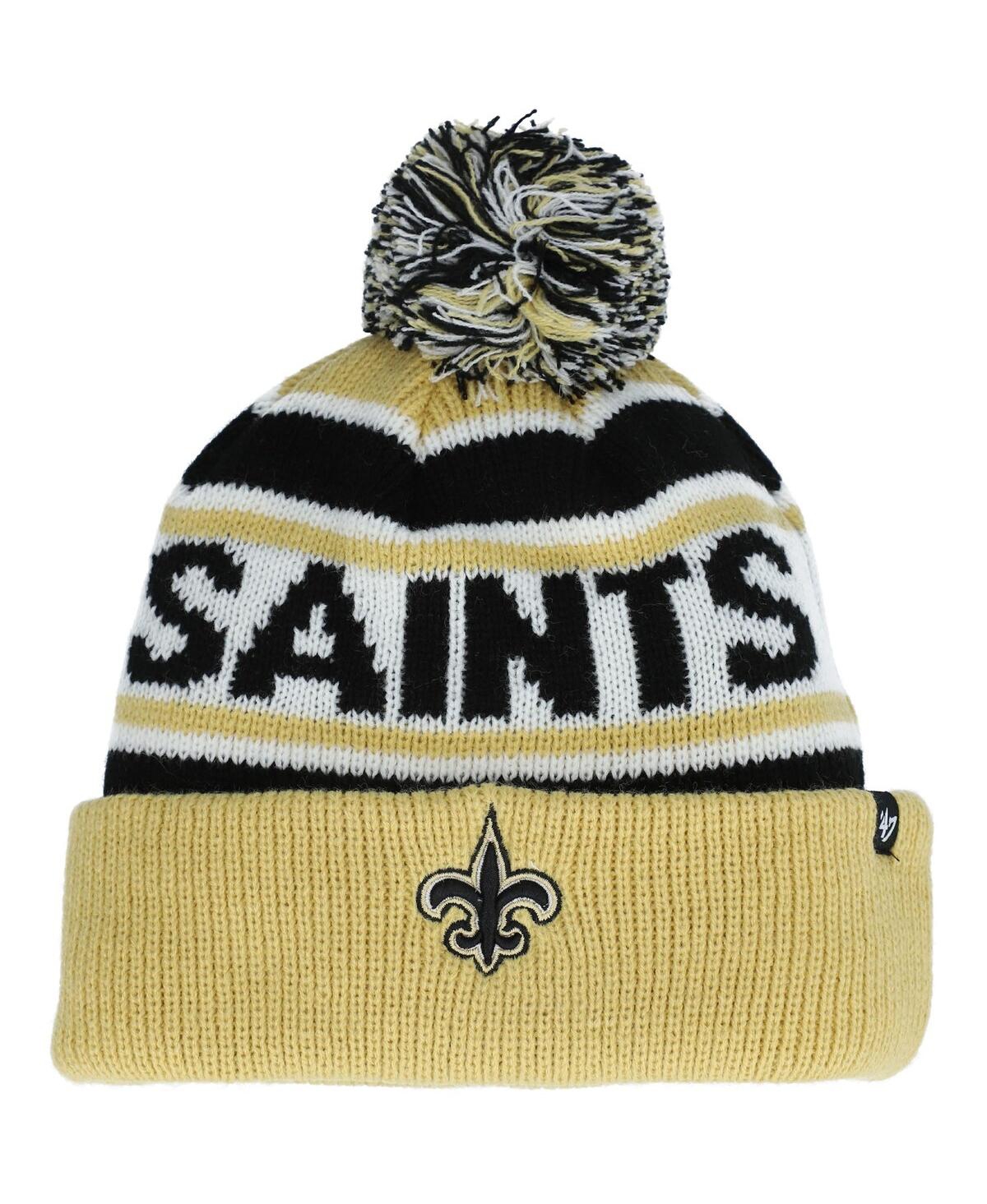47 Brand Big Boys Black And Gold New Orleans Saints Hangtime Cuffed Knit Hat With Pom In Black,gold