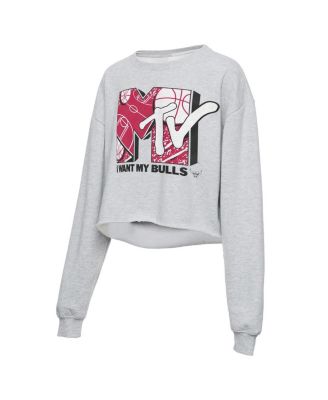 Women's Heathered Gray Chicago Bulls NBA x MTV I Want My Cropped Fleece Pullover Sweatshirt