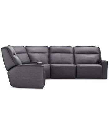 Furniture - Dextan Leather 6-Pc. Sectional with 3 Power Recliners and 1 USB Console