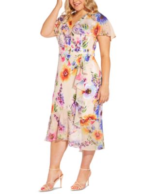 Adrianna Papell - Plus Size Floral Ruffled Midi Dress