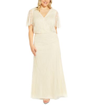 Adrianna Papell Women's Back Cutout Beaded Gown Beige Size 6