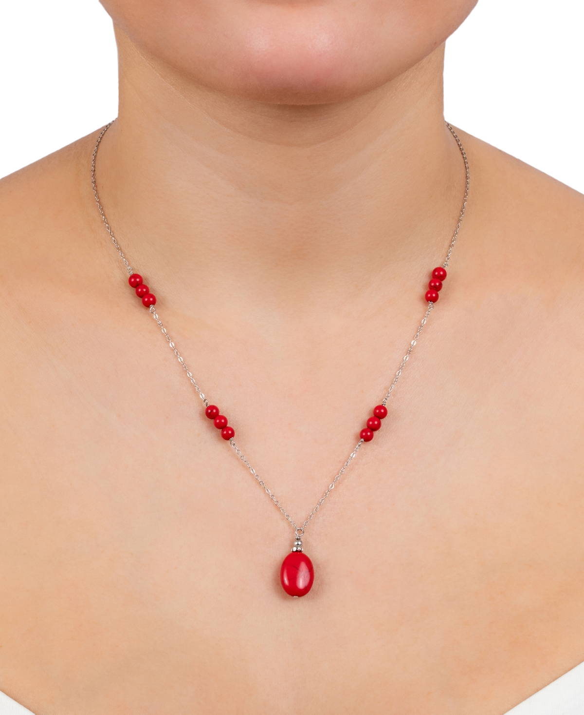 Giani Bernini Rose Quartz Bead 18" Pendant Necklace (5 ct. t.w.) Sterling Silver (Also Turquoise, Sodolite, Amethyst & Red Jasper), Created for