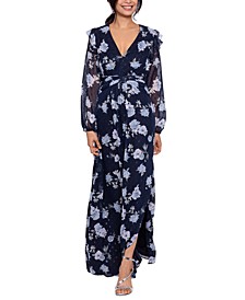 Women's Floral-Print Long-Sleeve Gown