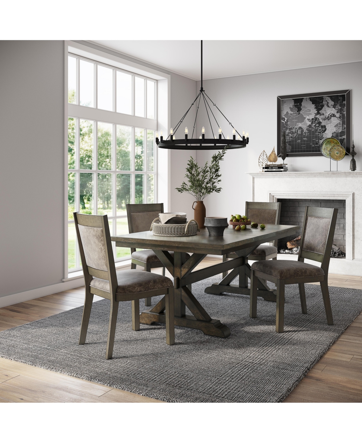 Denman Dining 5-Pc Set (Trestle Table + 4 Side Chairs)