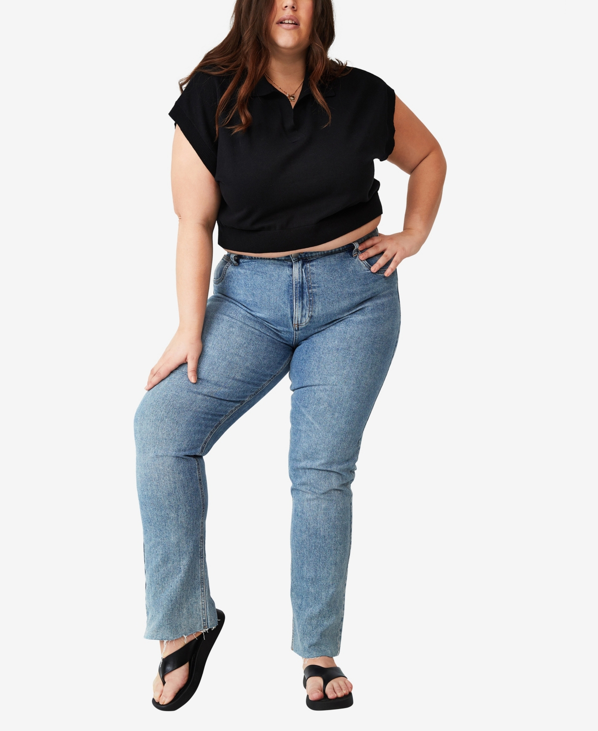 Cotton On Trendy Plus Size Cropped Polo T-shirt