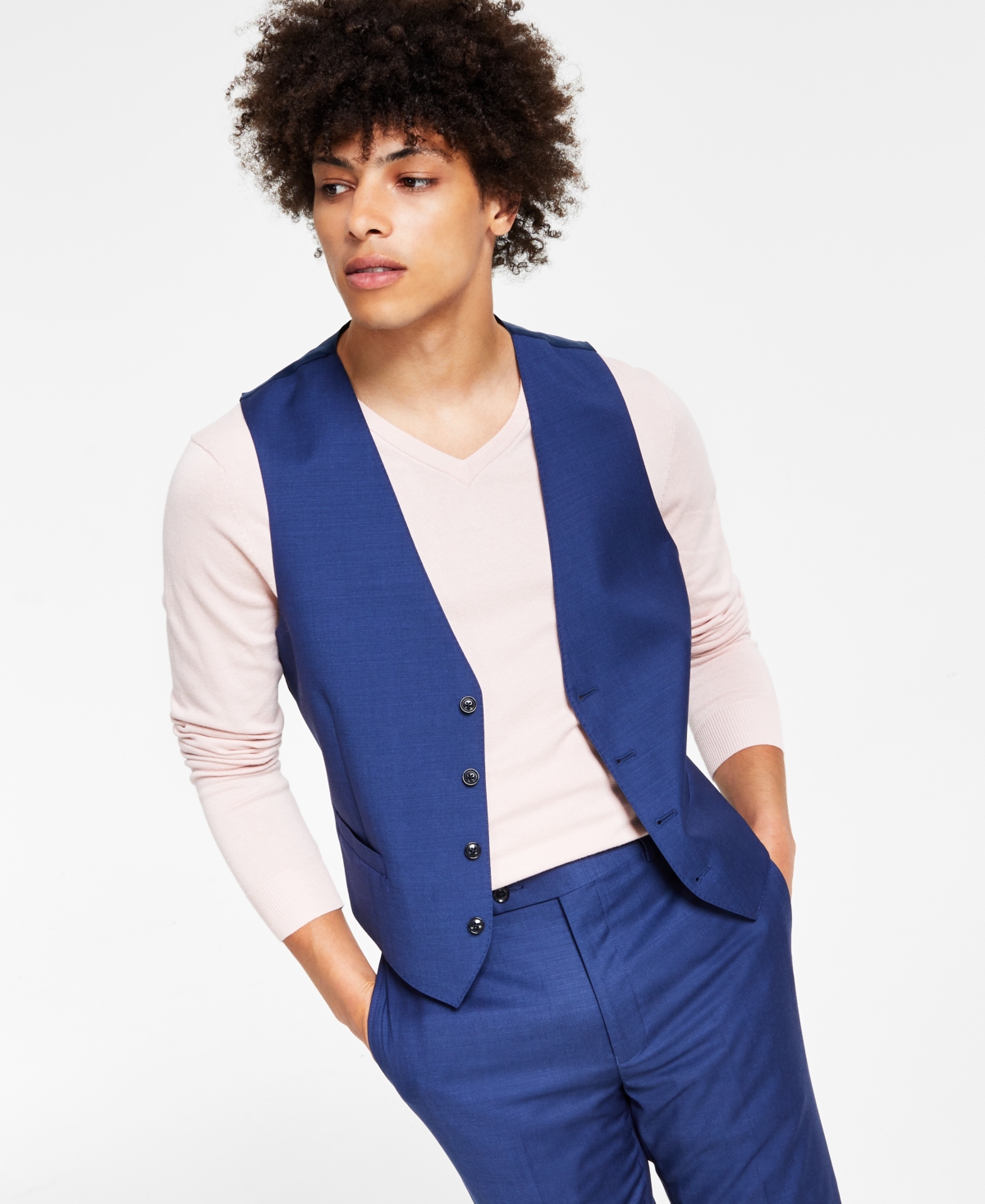 Calvin Klein Men's Slim-fit Wool Blend Infinite Stretch Suit Vest In Blue