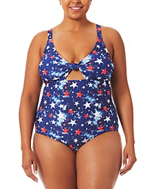 Trendy Plus Size Splatter Star Cutout One-Piece Swimsuit