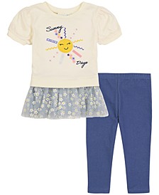 Baby Girls Mesh Flounce Crew Neck Pullover and Capri Jeggings Set, 2 Piece