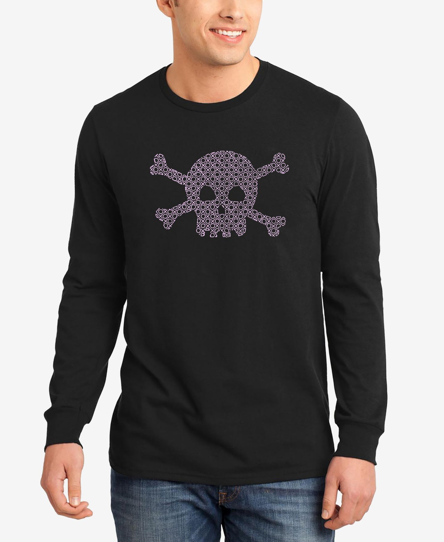 Мужская футболка LA Pop Art Word Art Long Sleeve Xoxo Skull, цвет: Чёрный — фото 1