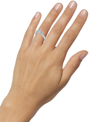 Macy's - Diamond Three Stone Halo Engagement Ring (1/2 ct. t.w.) in 14k White Gold