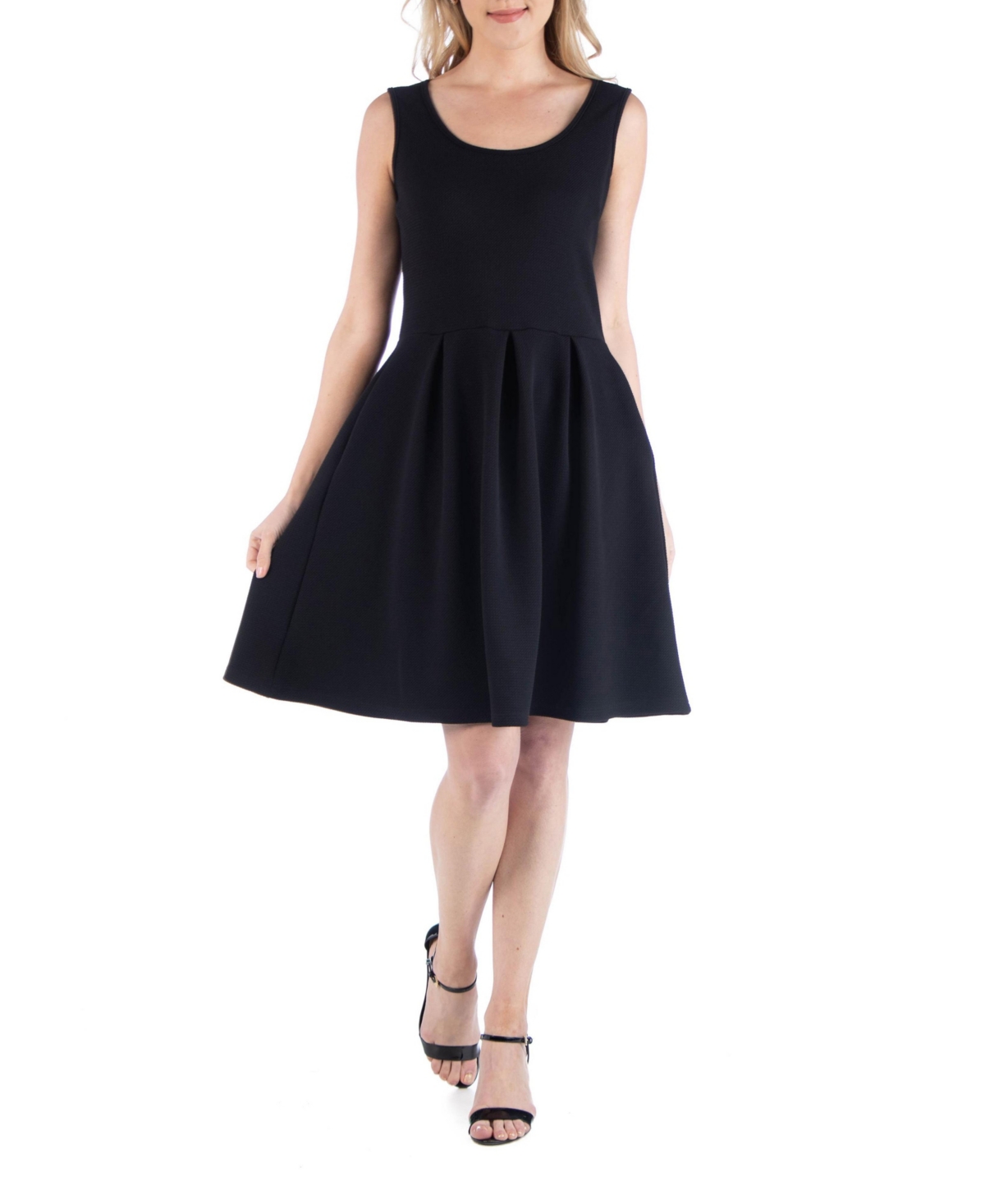 24seven Comfort Apparel Women's Sleeveless Pleated Skater Dress With Pockets In Black
