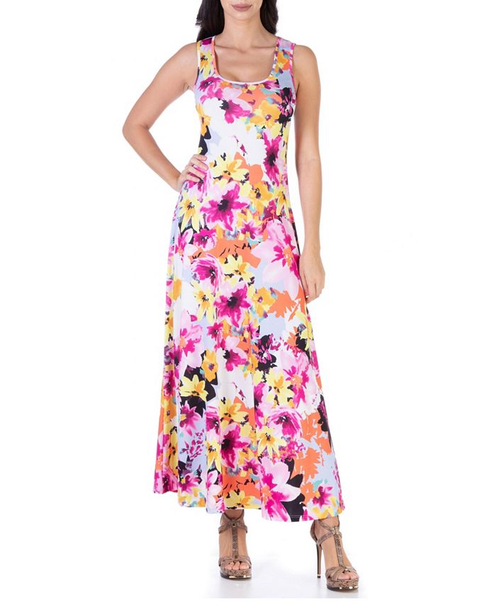 Women's 24Seven Comfort Apparel Print Cap Sleeve Flowy Maxi Dress