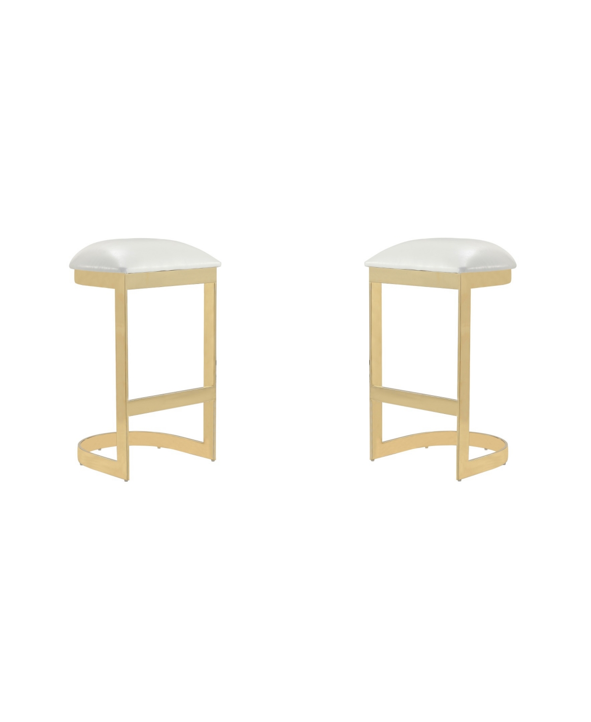 Manhattan Comfort Aura Bar Stool, Set Of 2 In White/polished Brass