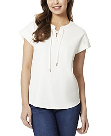 Women's Serenity Knit Extended Shoulder Lace Up T-shirt