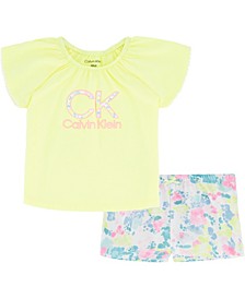 Baby Girls Logo T-shirt and Floral Shorts Set, 2 Piece