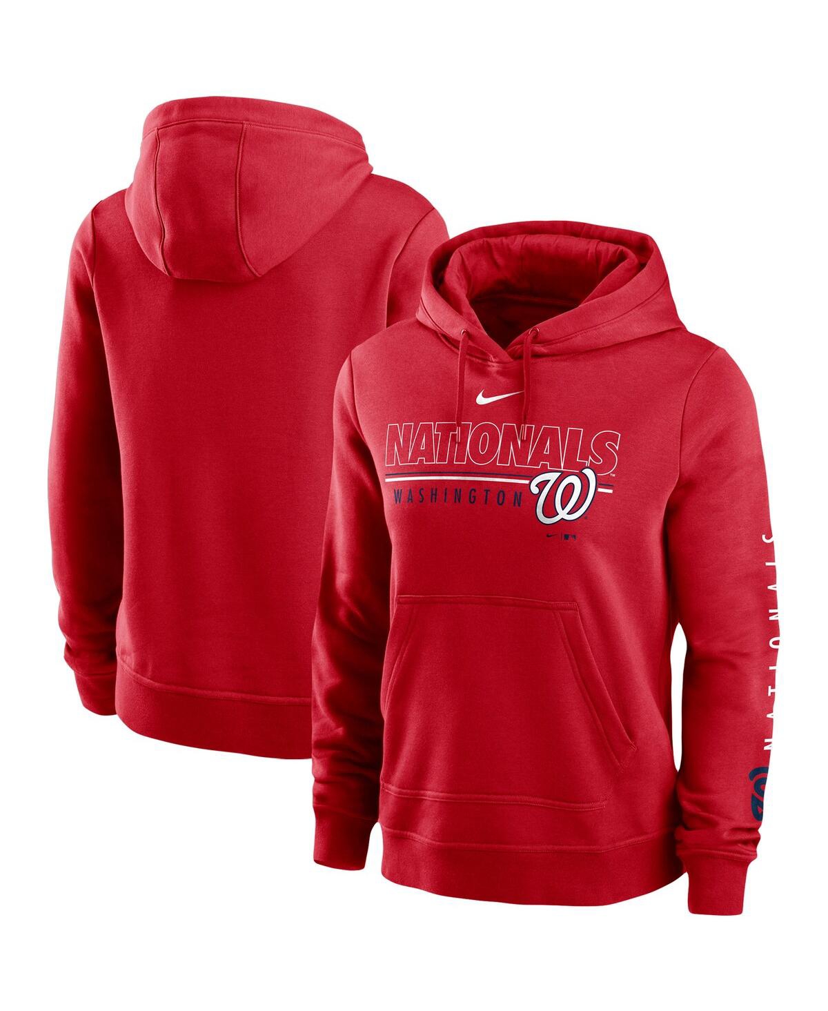 Women's Nike Red Washington Nationals Team Outline Club Pullover Hoodie