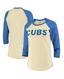 Women's Threads Cream, Royal Chicago Cubs Softhand Contrast 3/4 Sleeve Raglan T-shirt