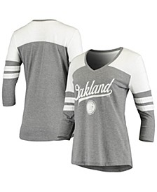 Women's Heather Gray Oakland Athletics Victory Launch 3/4 Sleeve Tri-Blend T-shirt