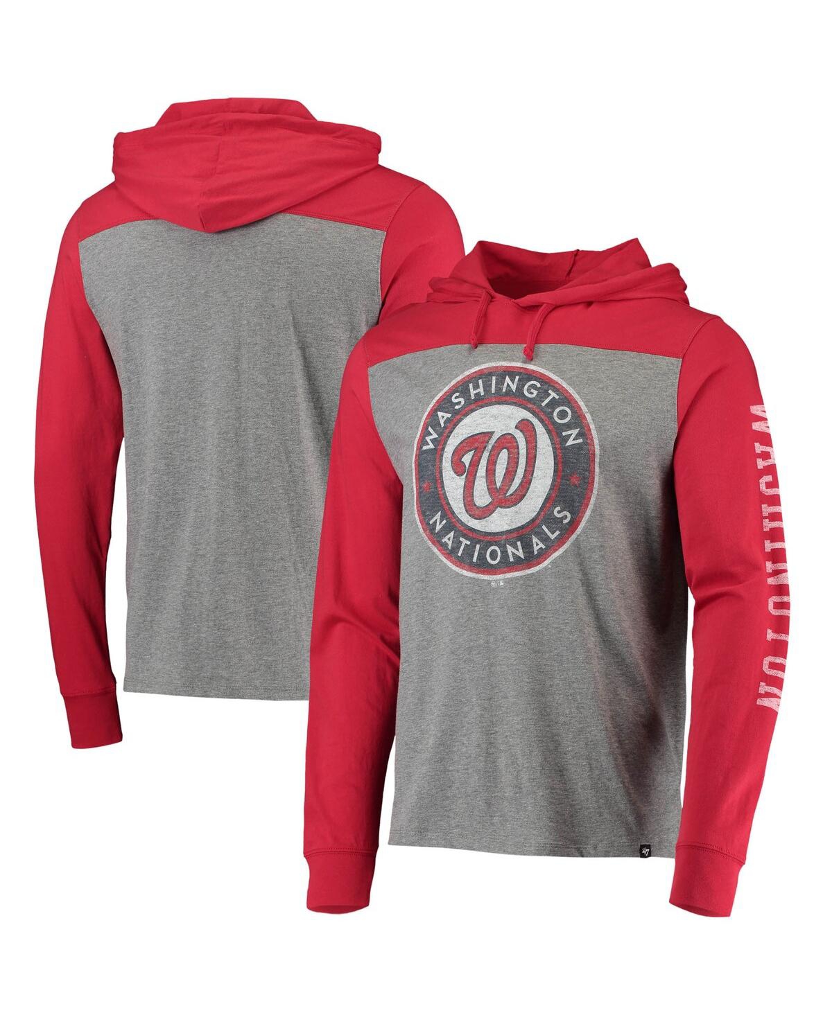 47 Brand Men's '47 Heather Gray, Red Washington Nationals Franklin Wooster Pullover Hoodie In Heathered Gray,red