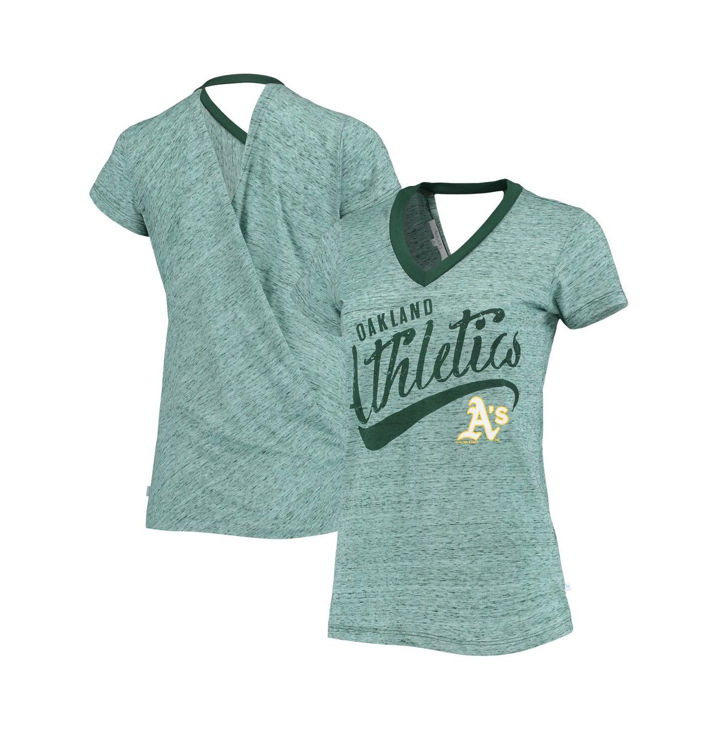 Женская футболка Touch Green Oakland Athletics Hail Mary Back Wrap Space-Dye V-Neck — фото 1