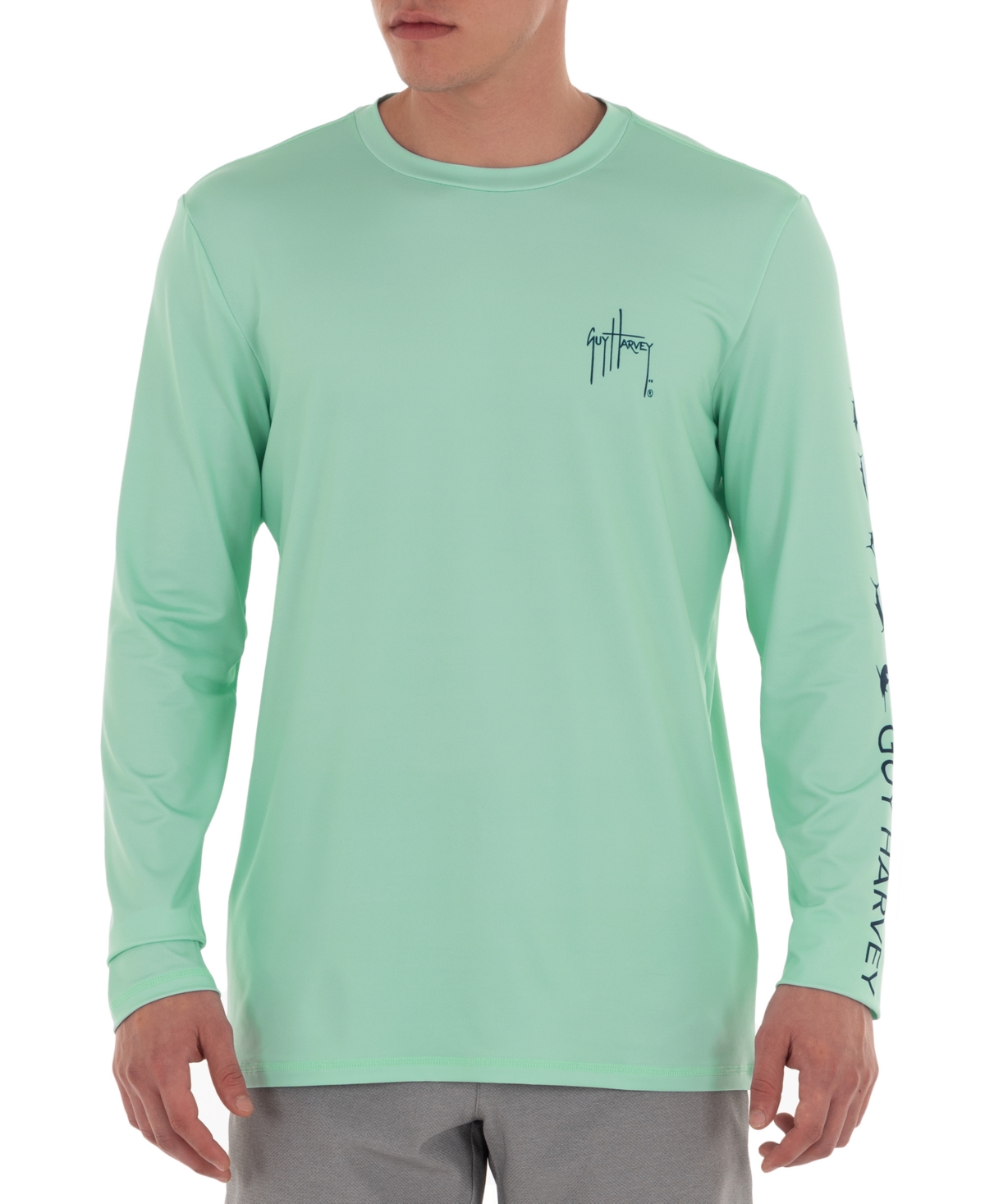 Shop Guy Harvey Men's Moisture-wicking Upf 50 Logo Graphic Long-sleeve T-shirt In Beach Glass